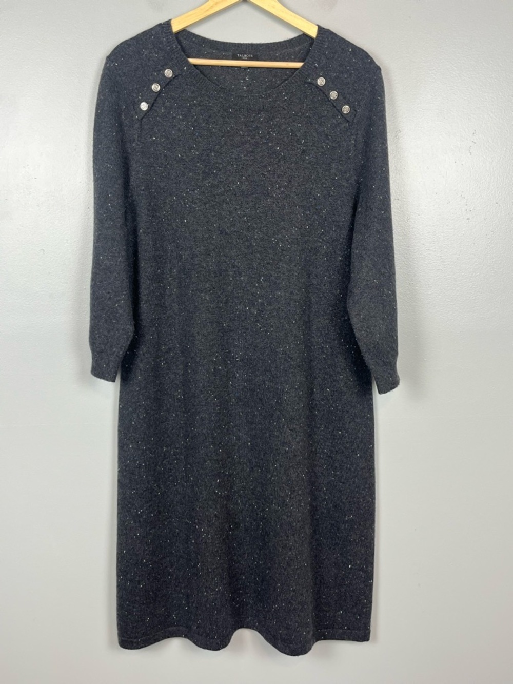 Talbots gray marled cotton blend button detail sweater dress, size XL petite.